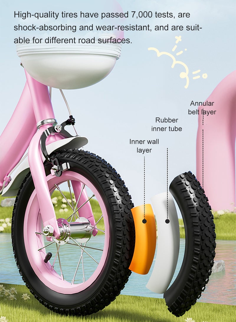 MaBaby 12 inch Kids Bike, with Flashing Training Wheels and Water Bottle, Adjustable Seat and Handlebars, Bicycle for Kids and Toddlers Boys and Girls(Pink) - Image 4