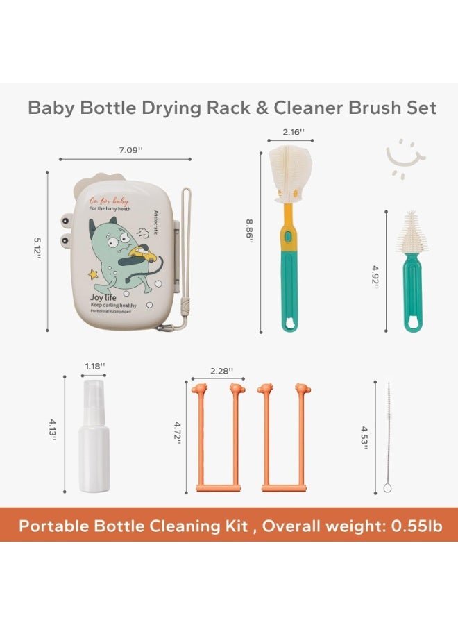 NANAO Travel Bottle Cleaner Kit: 8-in-1 Baby Bottle Drying Rack & Cleaner Brush Set - with Extendable Silicone Bottle Brush - Portable Travel Baby Bottle Cleaning Kit with Carrying Case (White) - Image 2