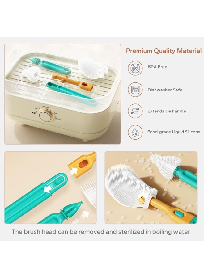 NANAO Travel Bottle Cleaner Kit: 8-in-1 Baby Bottle Drying Rack & Cleaner Brush Set - with Extendable Silicone Bottle Brush - Portable Travel Baby Bottle Cleaning Kit with Carrying Case (White) - Image 4