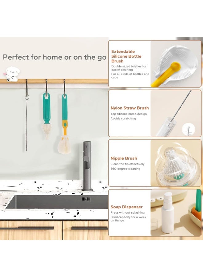 NANAO Travel Bottle Cleaner Kit: 8-in-1 Baby Bottle Drying Rack & Cleaner Brush Set - with Extendable Silicone Bottle Brush - Portable Travel Baby Bottle Cleaning Kit with Carrying Case (White) - Image 3