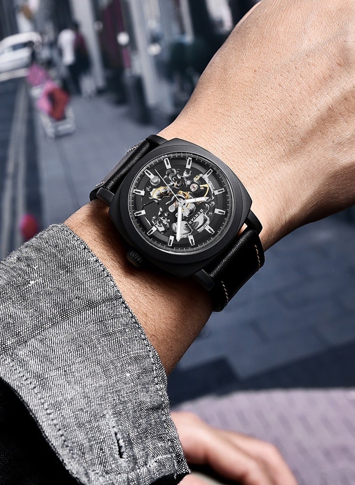 بينيار ساعات رجالية أوتوماتيكية ميكانيكية بسوار جلد  مم مقاومة للماء  متر - Image 3