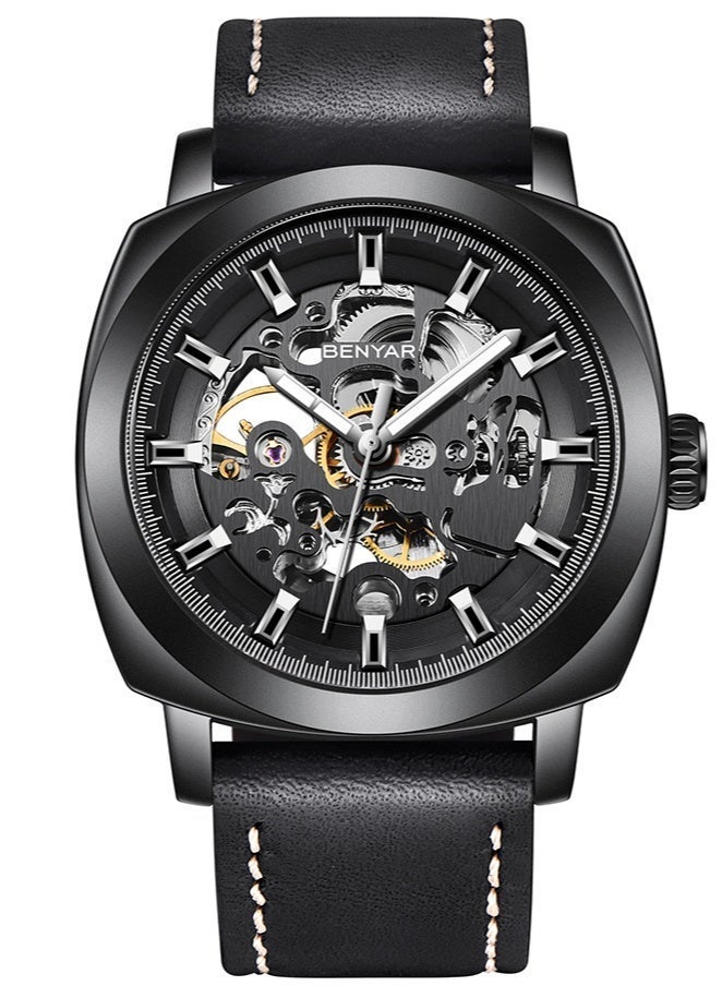 BENYAR Automatic Watches for Men | Skeleton Mechanical Leather Strap Mens Watch | 45mm Dial | 30M Waterproof | Men's Stylish Gift - Image 1