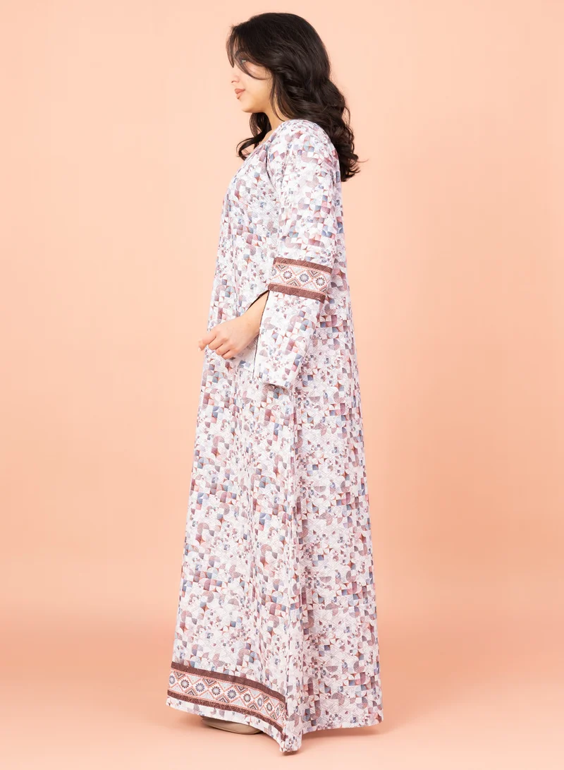 IKKXA Modern Embroidery Jalabiya IN034 Brown