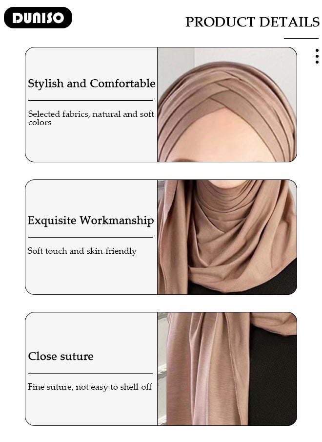 DUNISO Women's Hijab, Muslim Shawl Head Scarf,Premium Breathable Cotton Hijab, Pure Color Half-body Cover Hijab,Girls and Women Ideal Soft Lightweight Headscarf  - Image 5