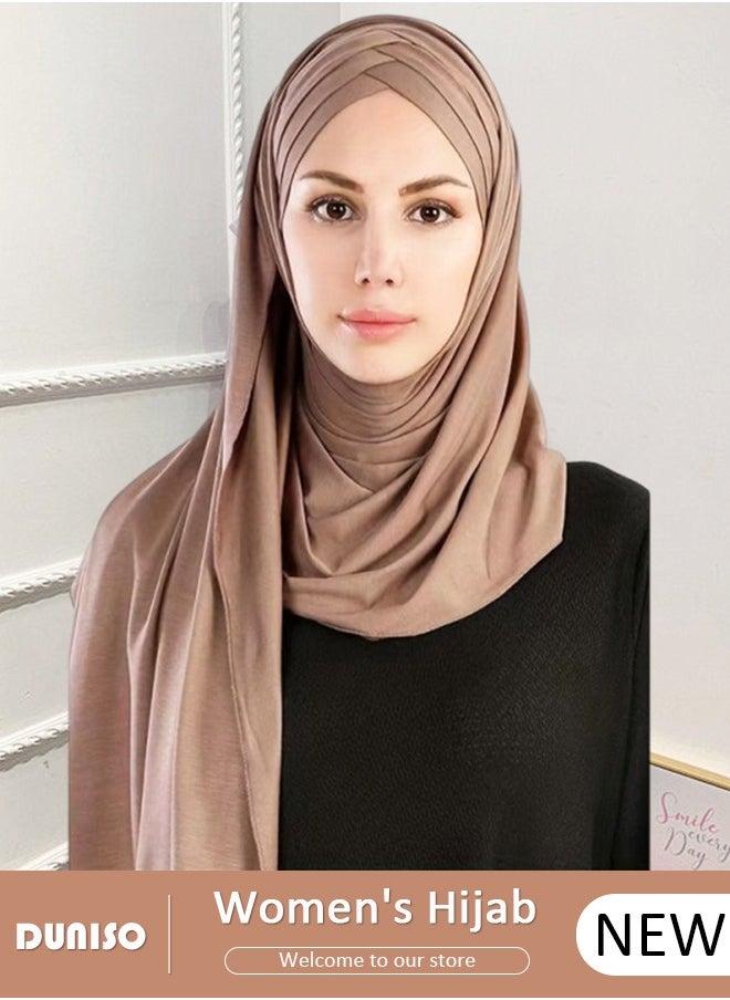 DUNISO Women's Hijab, Muslim Shawl Head Scarf,Premium Breathable Cotton Hijab, Pure Color Half-body Cover Hijab,Girls and Women Ideal Soft Lightweight Headscarf  - Image 1