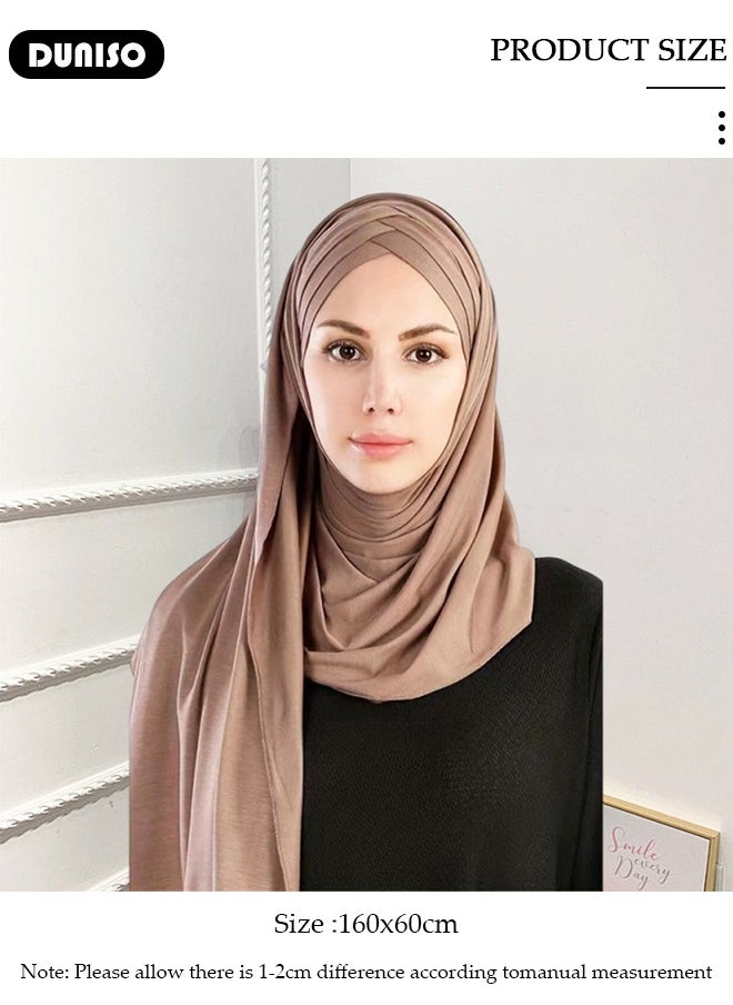 DUNISO Women's Hijab, Muslim Shawl Head Scarf,Premium Breathable Cotton Hijab, Pure Color Half-body Cover Hijab,Girls and Women Ideal Soft Lightweight Headscarf  - Image 2