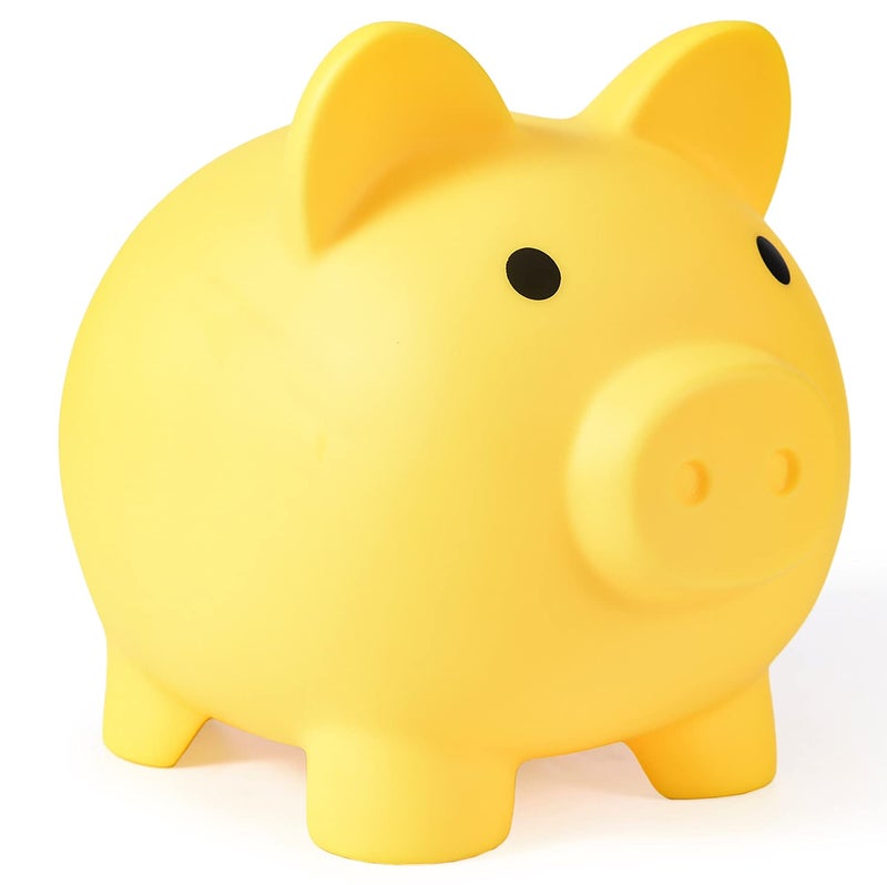 PJDRLLC Large Piggy Bank Unbreakable Plastic Money Bank Coin Bank for Girls and Boys Large Size Piggy Banks Practical Gifts for Birthday Easter Christmas Yellow