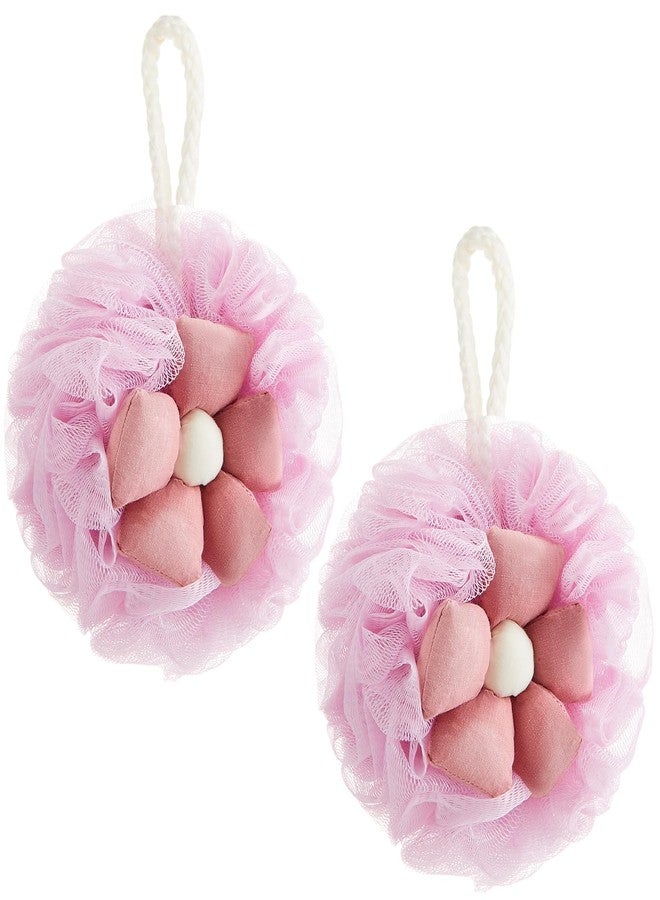 Afarnook 2 Pack Cute Flower Loofah for Women, Bath Loofah Sponge, Mesh Pouf Flower Body Scrubber, Exfoliating Shower Sponge, Bath Scrubber for Sensitive Skin in Beauty Bathing Accessories(Pink) - Image 1