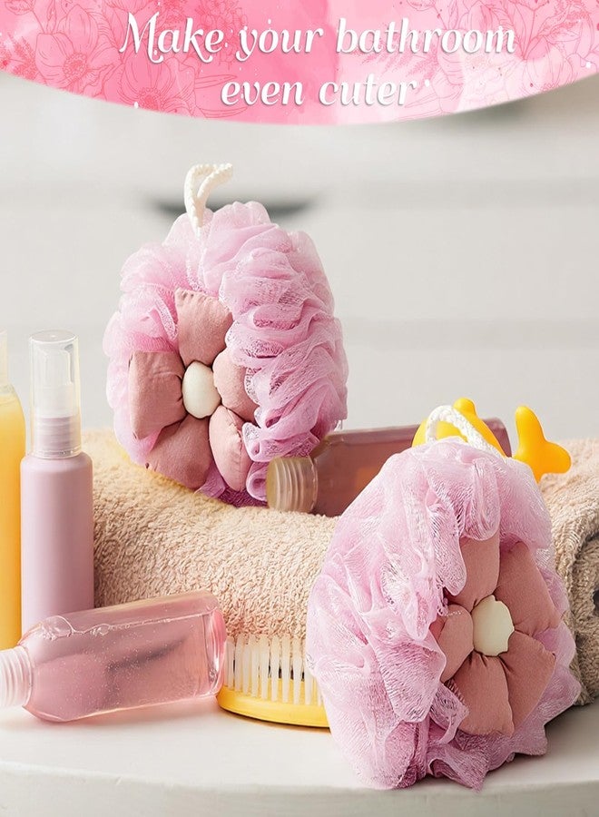 Afarnook 2 Pack Cute Flower Loofah for Women, Bath Loofah Sponge, Mesh Pouf Flower Body Scrubber, Exfoliating Shower Sponge, Bath Scrubber for Sensitive Skin in Beauty Bathing Accessories(Pink) - Image 5