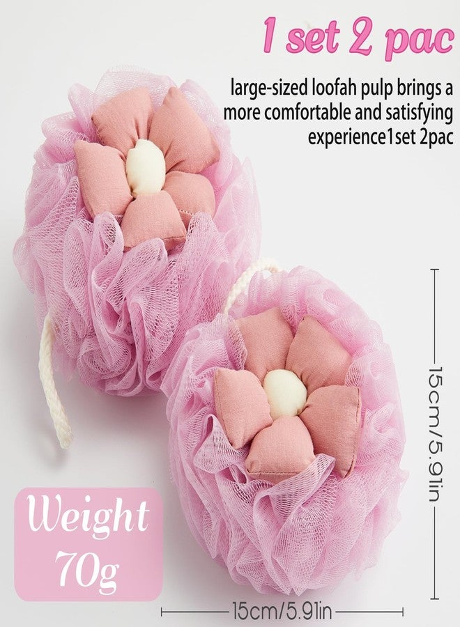 Afarnook 2 Pack Cute Flower Loofah for Women, Bath Loofah Sponge, Mesh Pouf Flower Body Scrubber, Exfoliating Shower Sponge, Bath Scrubber for Sensitive Skin in Beauty Bathing Accessories(Pink) - Image 2
