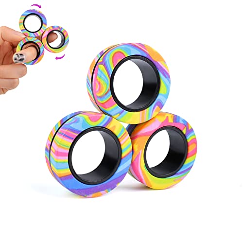 Cevioce Easter Basket Stuffers for Teens Boys Girls 3Pcs Magnetic Rings Fidget Toy Set ADHD Anxiety Magnetic Fidget Toys Adults Fidget Spinner Rings for Relief Easter Gifts for Kids 8 Year Old C - Image 1