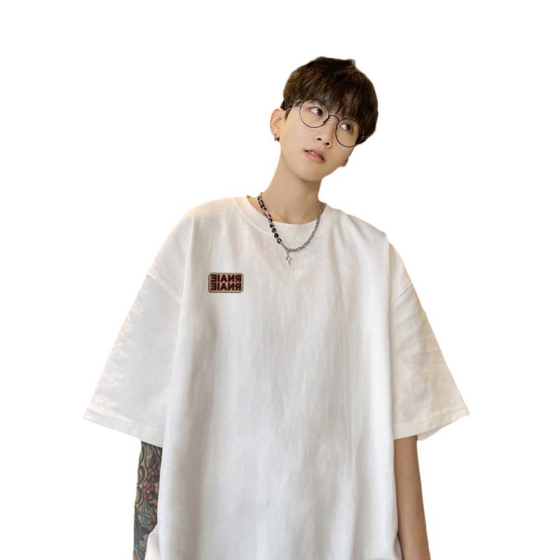 Fashion Brand Autumn Men'S Short-Sleeved T-Shirt Men'S Pure Cotton Crewneck Extra Large Size Fat Loose Short-Sleeved Purplish Blue 5 - Image 3