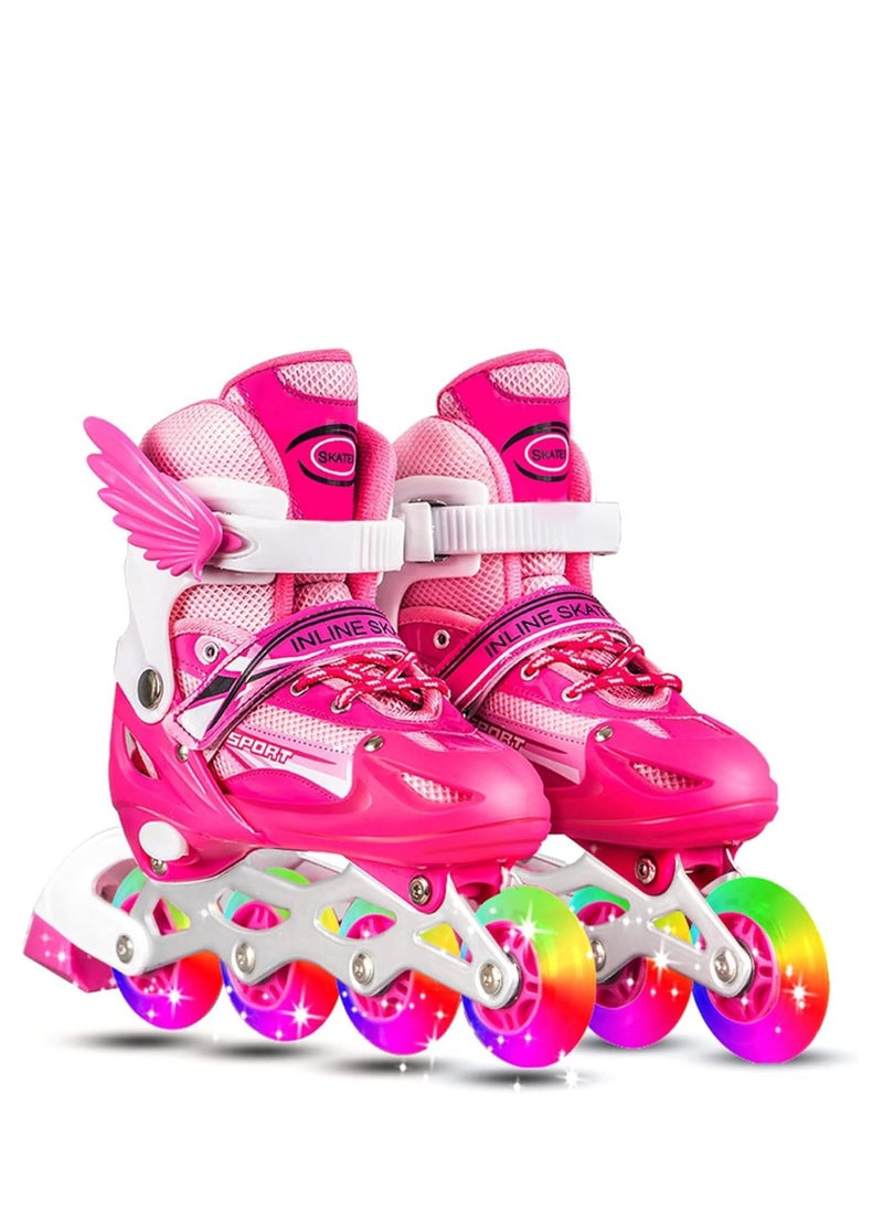 UKR UKR Pink Kids Rollerblades for Girls and Teens – Inline Skating Shoes with Adjustable Size and Rainbow LED Wheels (Ages 4-9, EU Size 26-32)  - Image 1