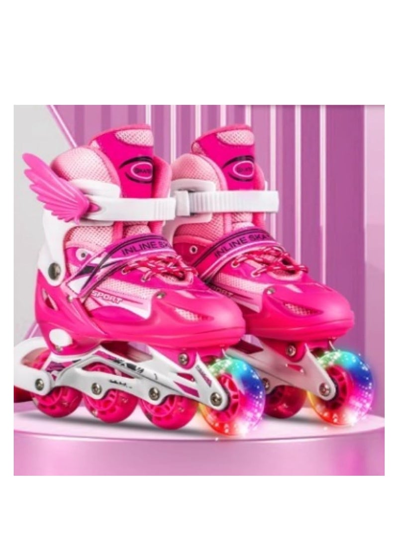 UKR UKR Pink Kids Rollerblades for Girls and Teens – Inline Skating Shoes with Adjustable Size and Rainbow LED Wheels (Ages 4-9, EU Size 26-32)  - Image 3