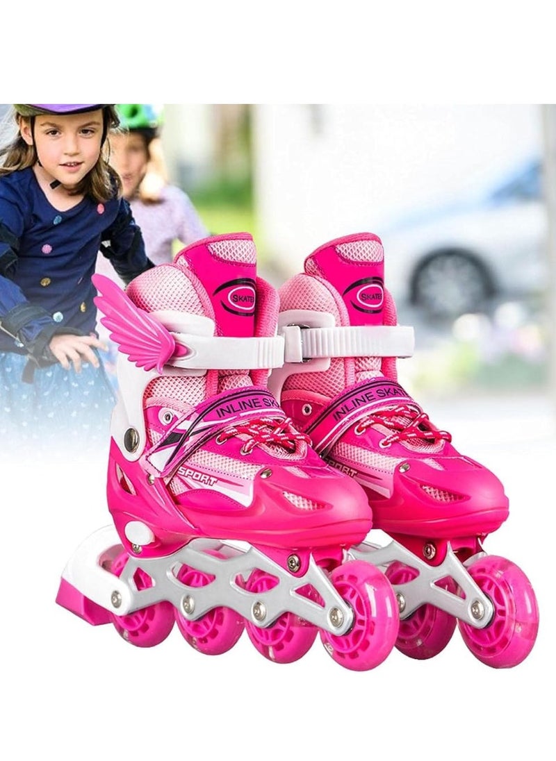 UKR UKR Pink Kids Rollerblades for Girls and Teens – Inline Skating Shoes with Adjustable Size and Rainbow LED Wheels (Ages 4-9, EU Size 26-32)  - Image 2