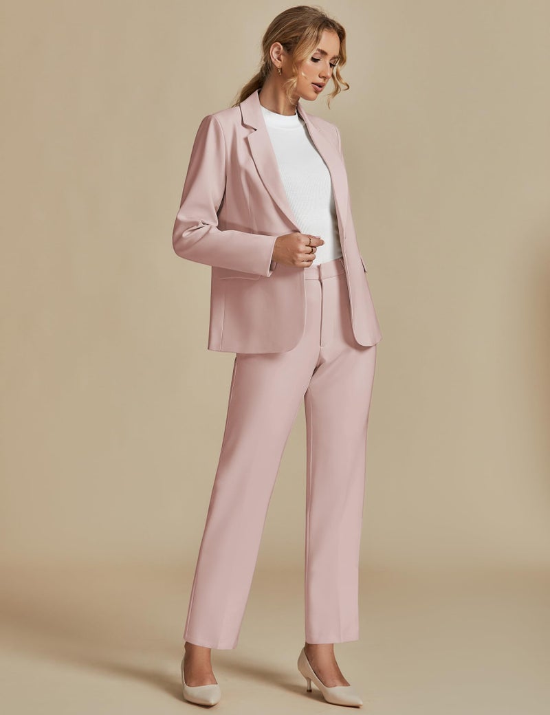luvamia Women's Two Piece Sets Pants Suits Dressy Business Casual Outfits Professional Blazer Pantsuits Set Work Office Peach Blush Medium Fits US 8-10 - Image 3