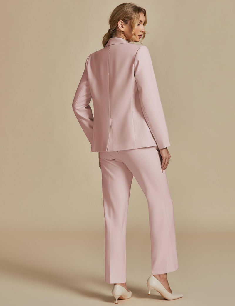 luvamia Women's Two Piece Sets Pants Suits Dressy Business Casual Outfits Professional Blazer Pantsuits Set Work Office Peach Blush Medium Fits US 8-10 - Image 2