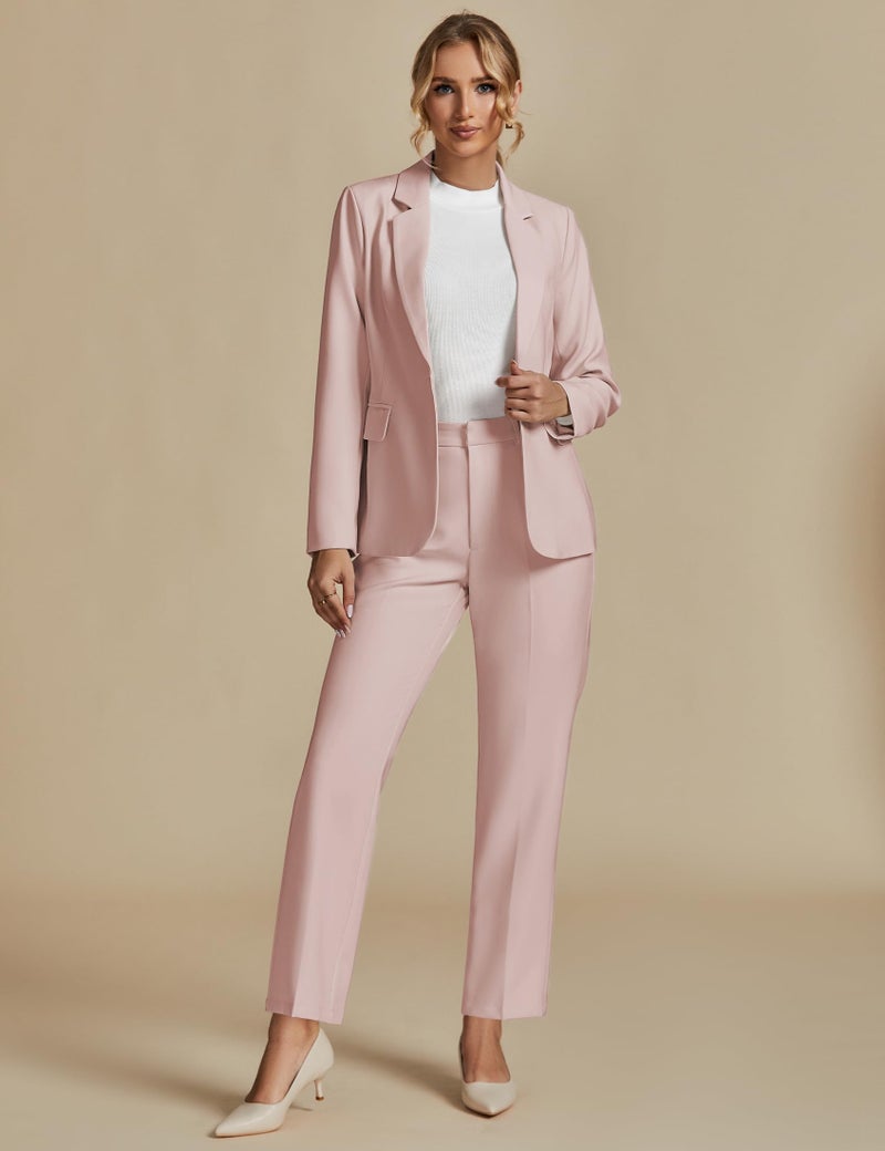 luvamia Women's Two Piece Sets Pants Suits Dressy Business Casual Outfits Professional Blazer Pantsuits Set Work Office Peach Blush Medium Fits US 8-10 - Image 4