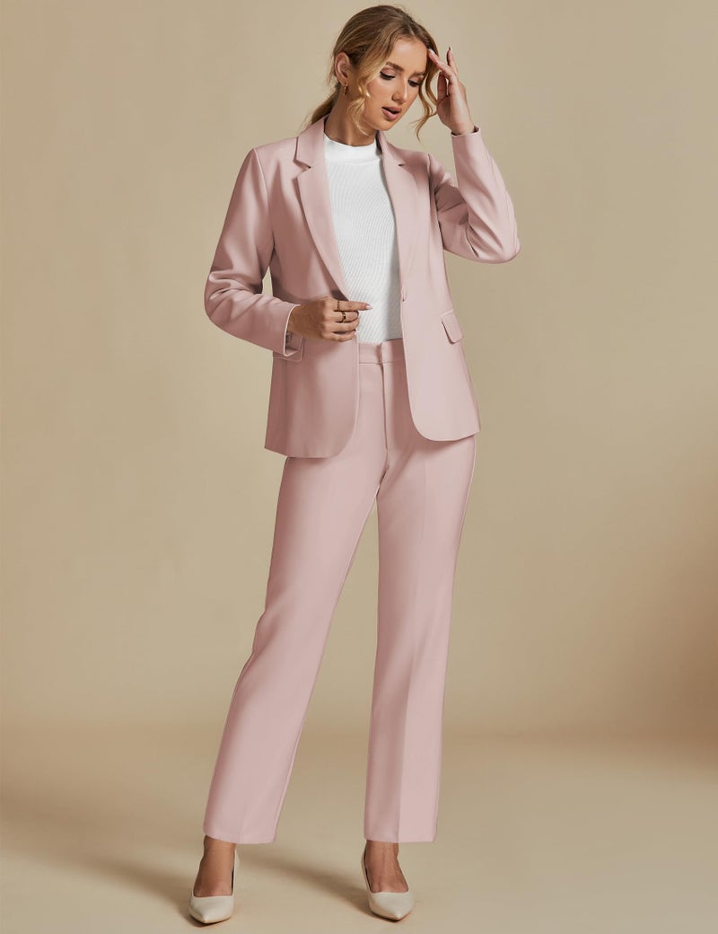 luvamia Women's Two Piece Sets Pants Suits Dressy Business Casual Outfits Professional Blazer Pantsuits Set Work Office Peach Blush Medium Fits US 8-10 - Image 5
