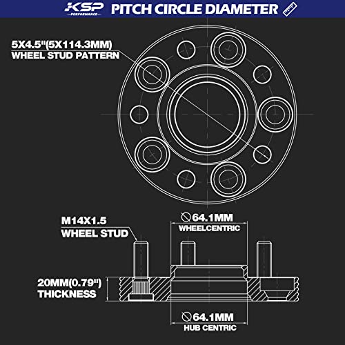 KSP PERFORMANCE KSP 20mm Wheel Spacers for Tesla Model 3/Y, 5x114.3 Wheel Spacer for 2017+ Tesla Model 3 | 2020+ Tesla Model Y, 5x4.5 Hubcentric Spacers 64.1mm Hub Bore with M14x1.5 Studs, 6061-T6 Aluminum 2PCS - Image 2
