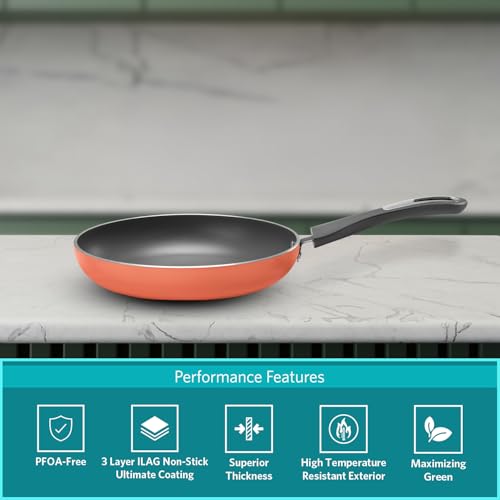 VAYA Hautechef Non-Stick Frypan 24cm, 3-Layer ILAG Swiss Coating, PFOA-Free, Induction Friendly, with Soft-Touch Grey Handle, Color - Coral Crush - Image 3