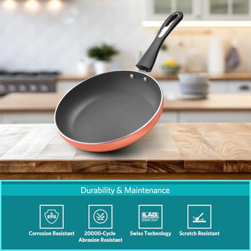 VAYA Hautechef Non-Stick Frypan 24cm, 3-Layer ILAG Swiss Coating, PFOA-Free, Induction Friendly, with Soft-Touch Grey Handle, Color - Coral Crush - Image 4