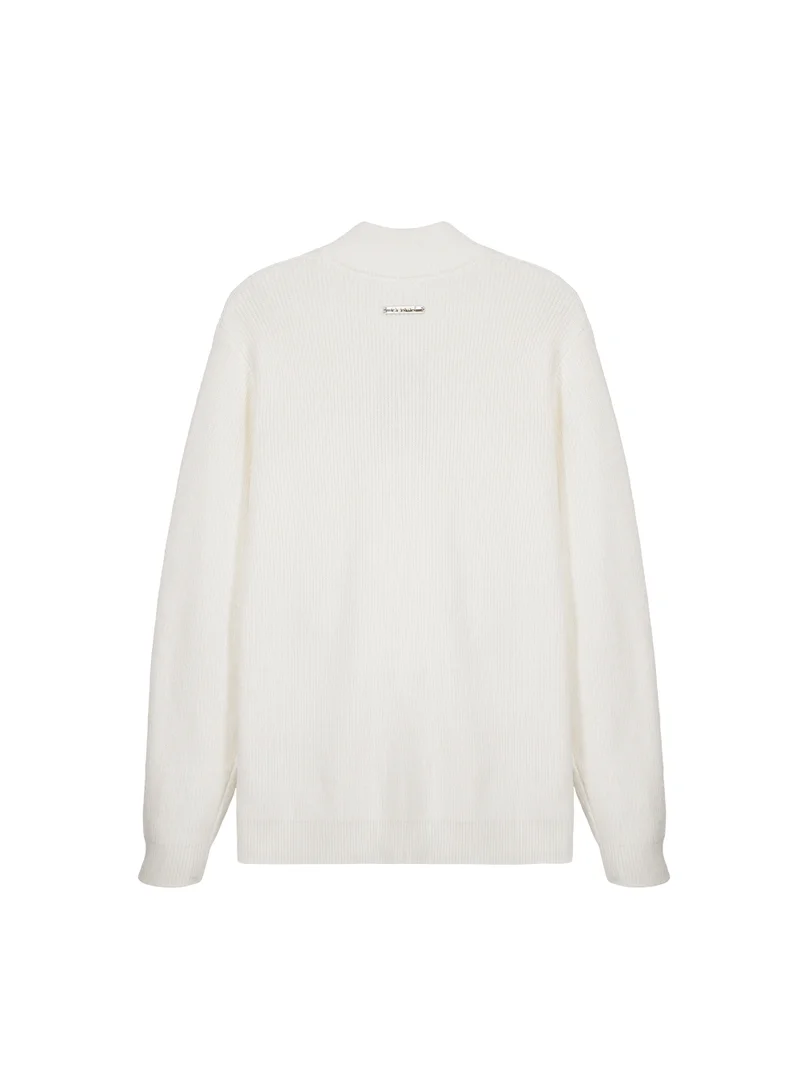 Cedro CEDRO Men's Cotton Rich Full-Zip Ribbed Cardigan, Mock Neck Stand Collar, Mid-Weight Sweater