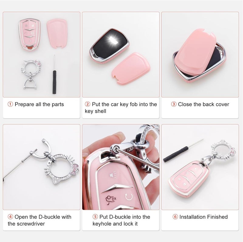 PANGPAI Pink Key Fob Cover for Mercedes Benz, Soft TPU Key Case Protection with Bling Keychain Fit for C E S M CLS CLK G Class - Image 5