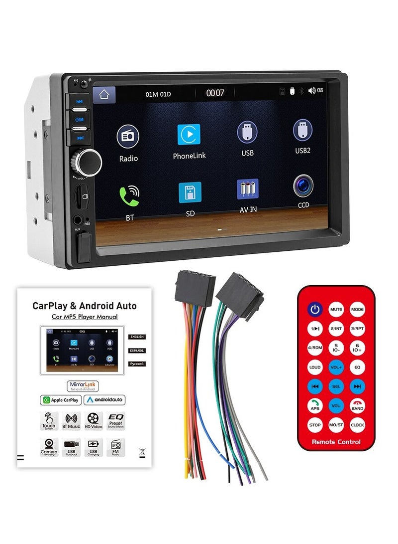 AROAQ 7 Inch 1080p HD Touch Screen Radio, Double Din Car Stereo Compatible With Carplay And Android, Wireless Carplay & Android Auto Car Stereo Receiver, USB Car Multimedia Mp5 Player, (F7018c) - Image 1