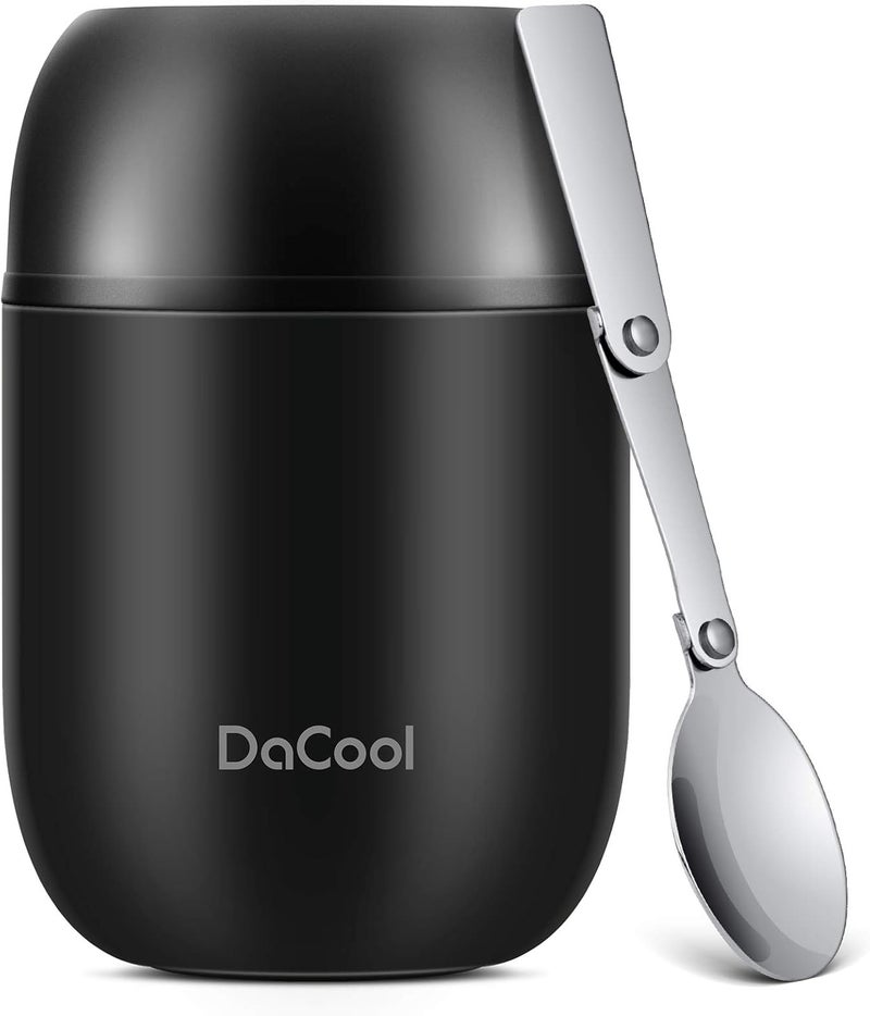 DaCool Insulated Lunch Container Insulated Food Jar 16 oz Stainless Steel Vacuum Bento Hot Lunch Box for Kids with Spoon Leak Proof Hot Cold Food for School Office Picnic Travel Outdoors - Black - Image 1