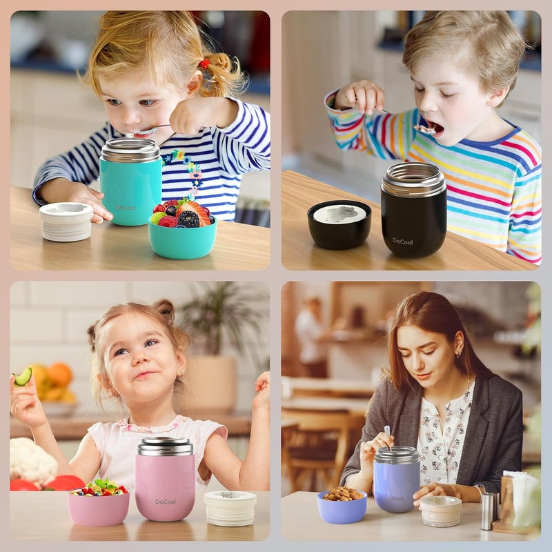 DaCool Insulated Lunch Container Insulated Food Jar 16 oz Stainless Steel Vacuum Bento Hot Lunch Box for Kids with Spoon Leak Proof Hot Cold Food for School Office Picnic Travel Outdoors - Black - Image 5