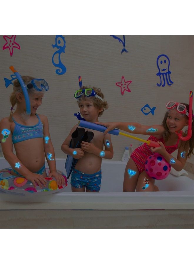 Partywind Luminous Blue Under Sea Temporary Tattoos for Kids, 170 Styles Glow Ocean Beach Pool Birthday Party Decorations Supplies Favors, Fake Tattoo Stickers for Kids Gifts (12 Sheets) - Image 4