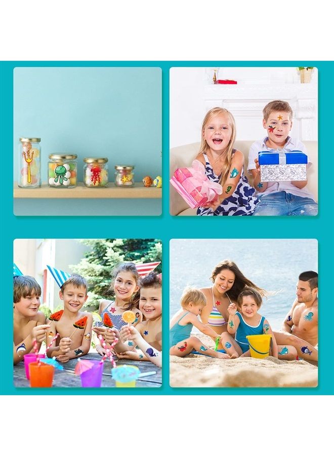 Partywind Luminous Blue Under Sea Temporary Tattoos for Kids, 170 Styles Glow Ocean Beach Pool Birthday Party Decorations Supplies Favors, Fake Tattoo Stickers for Kids Gifts (12 Sheets) - Image 3