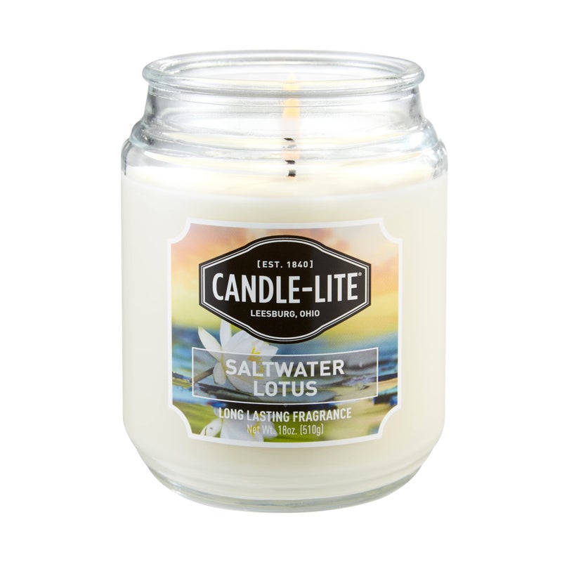 Candlelite Scented Candles Saltwater Lotus Fragrance One 18 oz SingleWick Aromatherapy Candle with 110 Hours of Burn Time White Color