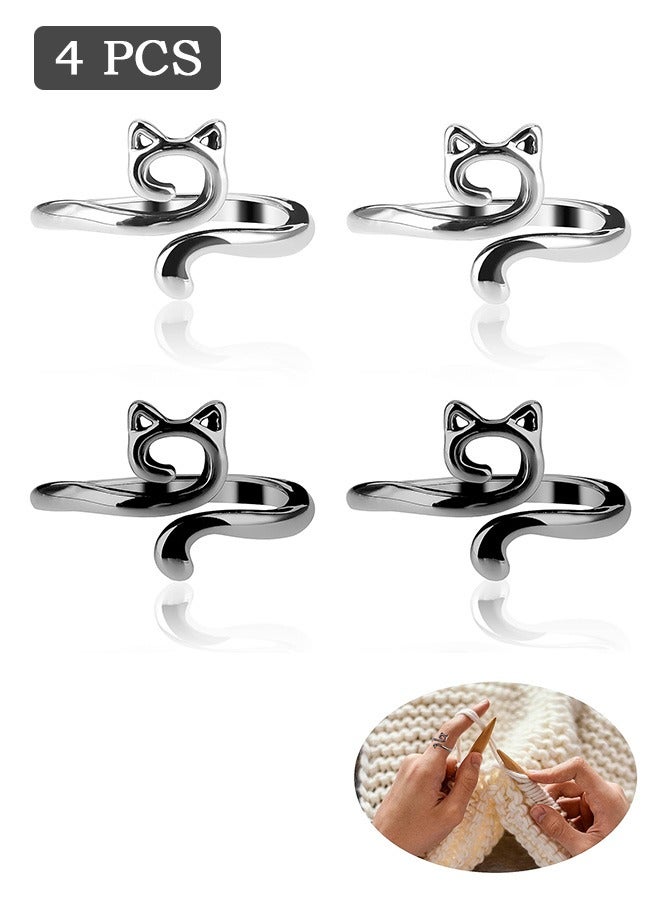 4 Pcs Knitting Crochet Loop Ring, Metal Fingers Crochet Rings, Knitting Crochet Craft Accessories Tools  - Image 1