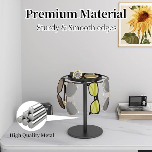LSK Metal Sunglasses Organizer, Glasses Holder Stand with Storgae Tray, Eyeglasses Holder with Anti-Slip Pads for Tabletop, Desk, Dresser, Matte Black - Image 2