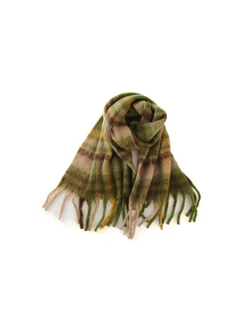 Mohair tassel scarf for women wholesale all-matching South Korea thick warm plaid cashmere-like ac scarf Christmas gift Black and gray