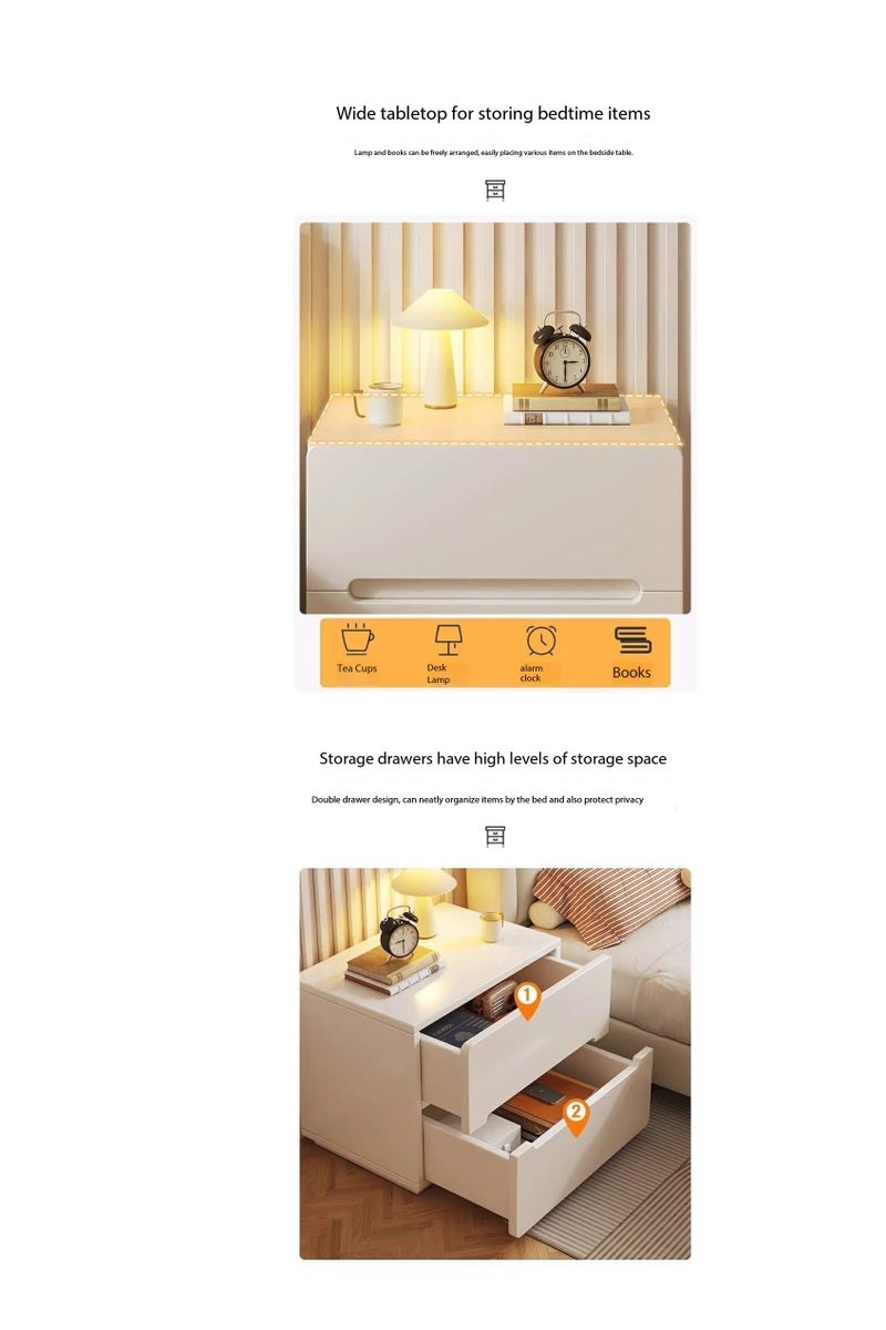 طاولة جنب السرير مع درجين ، طاولة ليلية حديثة لغرفة النوم. خزانة جنب السرير البسيطة والطاولة الجانبية للتخزين ، طاولة نهاية للمنزل (CT054-الأبيض) - Image 3