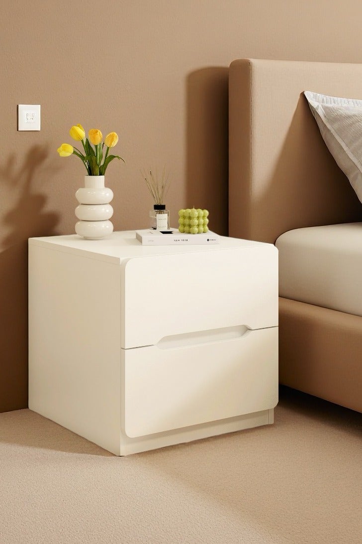 طاولة جنب السرير مع درجين ، طاولة ليلية حديثة لغرفة النوم. خزانة جنب السرير البسيطة والطاولة الجانبية للتخزين ، طاولة نهاية للمنزل (CT054-الأبيض) - Image 1