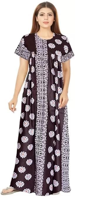 KBNBJ Women's Cotton Printed Maxi Nighty (Pack of 2) (Free Size, Black&Red) - Image 5