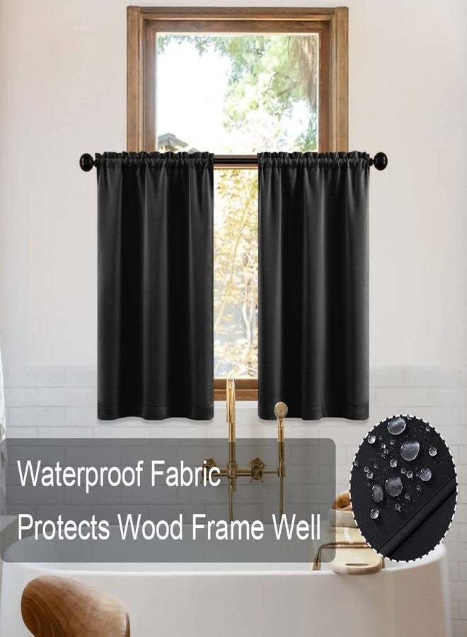 XTMYI Waterproof Fabric 30 Inch Curtains for Bathroom Kitchen Window,Mini Shower Small Short Blackout Tier Curtain Panels,Set of 2,60 Inch Wide,Black - Image 5