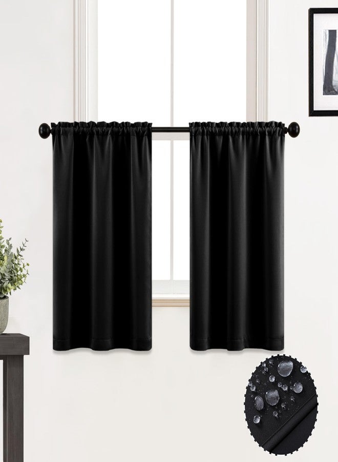 XTMYI Waterproof Fabric 30 Inch Curtains for Bathroom Kitchen Window,Mini Shower Small Short Blackout Tier Curtain Panels,Set of 2,60 Inch Wide,Black - Image 1