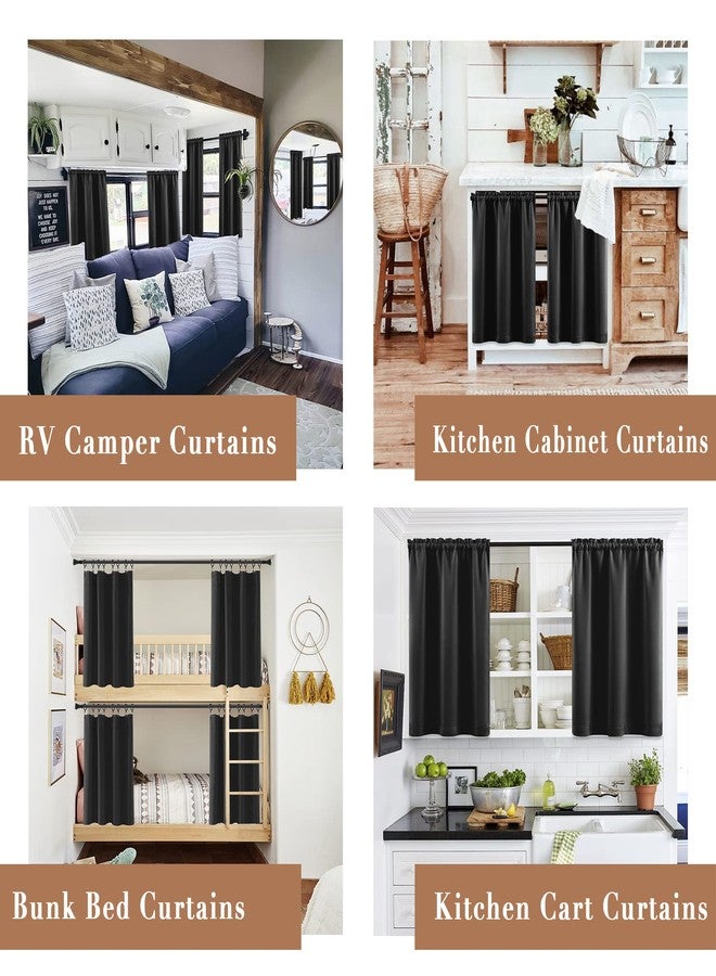XTMYI Waterproof Fabric 30 Inch Curtains for Bathroom Kitchen Window,Mini Shower Small Short Blackout Tier Curtain Panels,Set of 2,60 Inch Wide,Black - Image 2