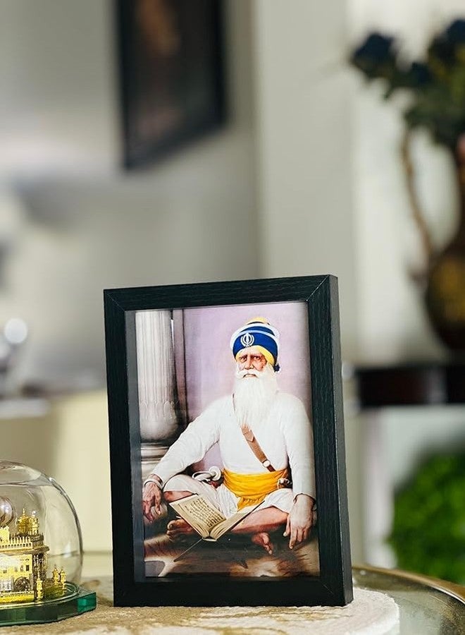TEYRAH Baba Deep SIngh Ji Photo Frame (7 x 9 Inches) Wall Sketch Pencil Art Black & White Sikh Guru Photo Wall Hanging with photo size (5x7 Inches) 1 Inches Thicker - Image 1