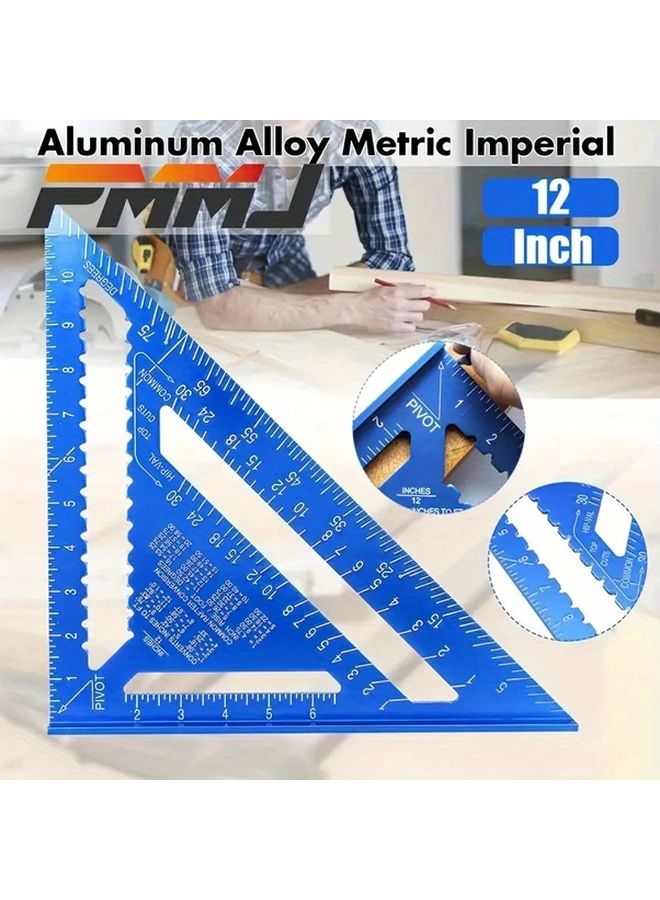 Blue Heavy Duty Aluminum Carpenter Angle Ruler Speed Square Inch Metric - Image 2