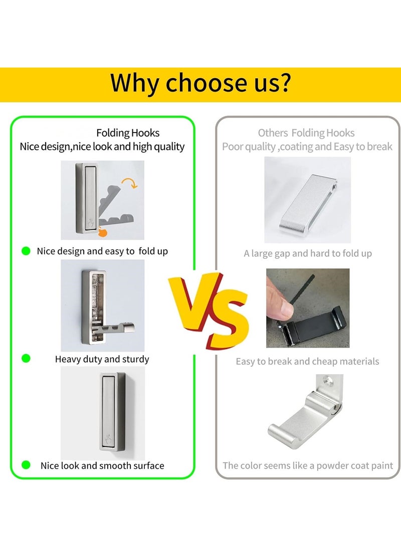 Foldable Coat Hooks 4 Pack,Heavy Duty Wall Hooks for Hanging Coats Towels Backpacks Bags Brushed Nickel Towel Hooks for a Functional Home (silver, 4) - Image 3