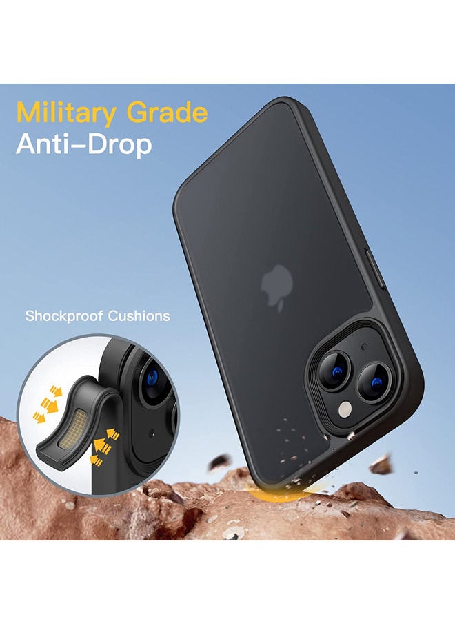 Rock Pow - Matte Case for iPhone 14 Plus 6.7-Inch, Shockproof Grade Drop Protection, Frosted Translucent Back Phone Cover, Anti-Fingerprint (Black) - Image 1