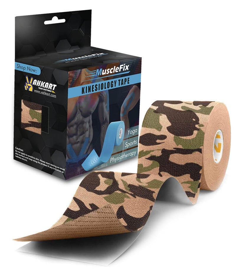 MuscleFix Athletic Sports Kinesiology Tape | Tape for Injury, Muscle Support, Pain Relief, Joint Support and Physiotherapy (5 m * 5 cm) (Green Camo) - Image 1