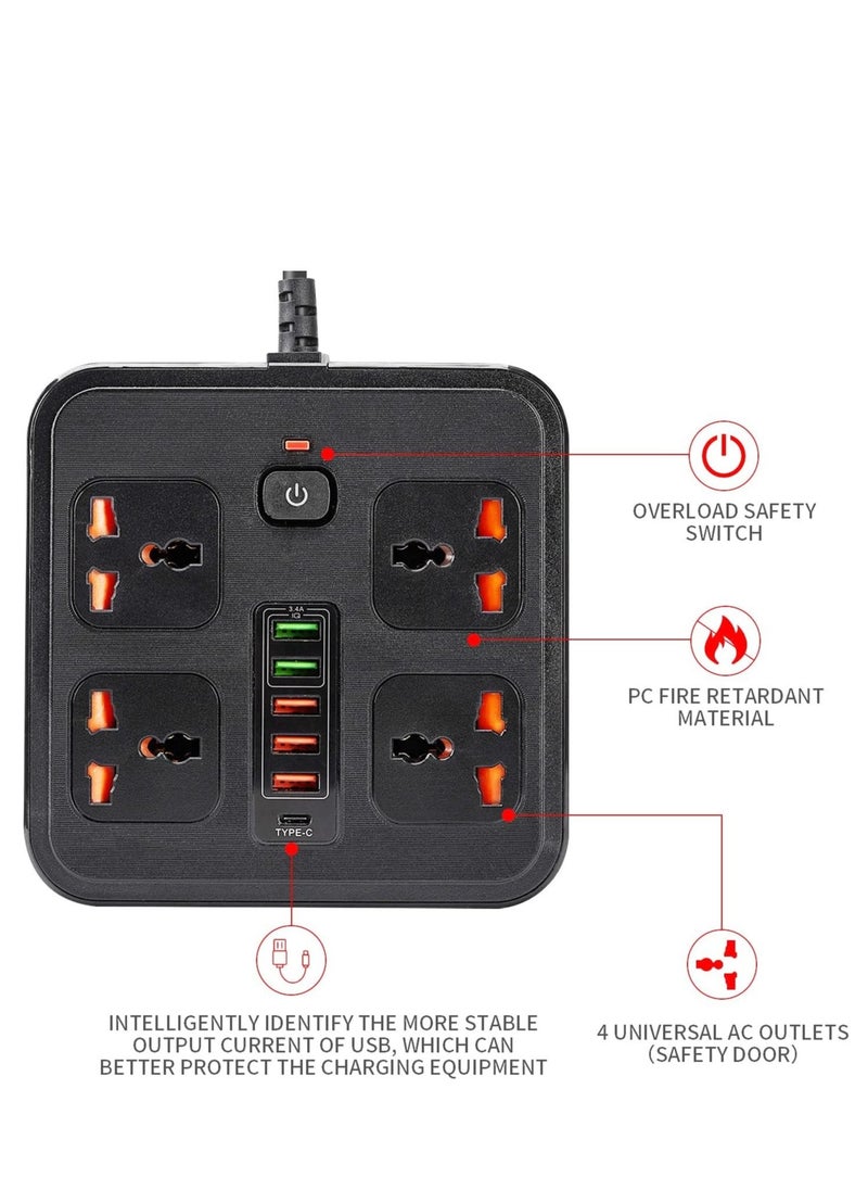 TYCOM Power Strip Surge Protector with USB Type C Extension Cord Flat Plug with Widely 4 AC Outlet and 5 USB 1 Type C Small Desktop Station Compact Socket for Travel Home and Office  - Image 2