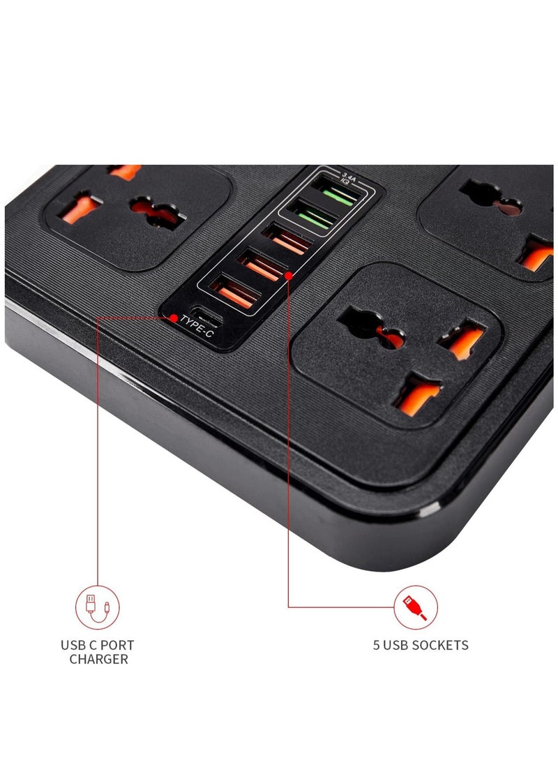 TYCOM Power Strip Surge Protector with USB Type C Extension Cord Flat Plug with Widely 4 AC Outlet and 5 USB 1 Type C Small Desktop Station Compact Socket for Travel Home and Office  - Image 5